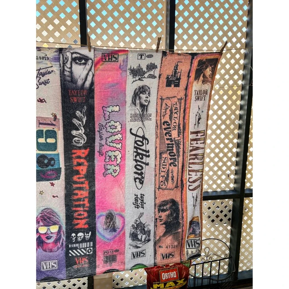 Taylor Swift Eras VHS Tape Fleece Throw Blanket Eras Tour Merch Decor Multicolor